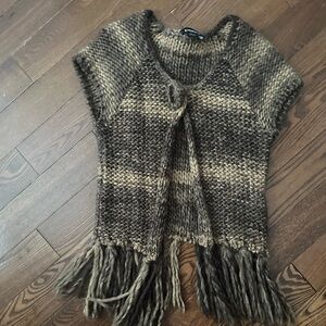 Bebe Brown and Tan Knit Fringe Cardigan